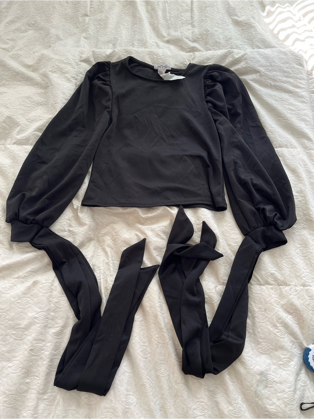 NWT: Quum Black Puff-Sleeve Wrap Tie Crop Top size 1x